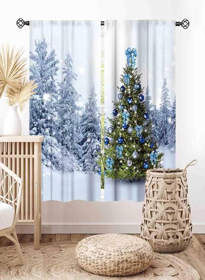 TKUYO Christmas Tree Curtains, Winter Forest Snowy Landscape Nature Snow Woodland Scenery Merry Xmas New Year Window Drapery Treatments for Living Room Bedroom Kitchen Bathroom Home Party, 42"x45" Inch - Image 1
